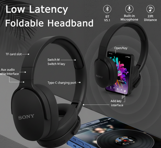 SONY P2961 auriculares inalámbricos Bluetooth plegables 9D HIFI sonido estéreo auriculares batería de larga duración auriculares de graves pesados