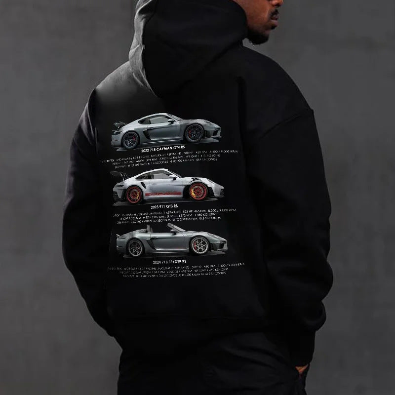 Sudadera con capucha de carros deportivos para hombre, moderna y holgada, informal y versátil.