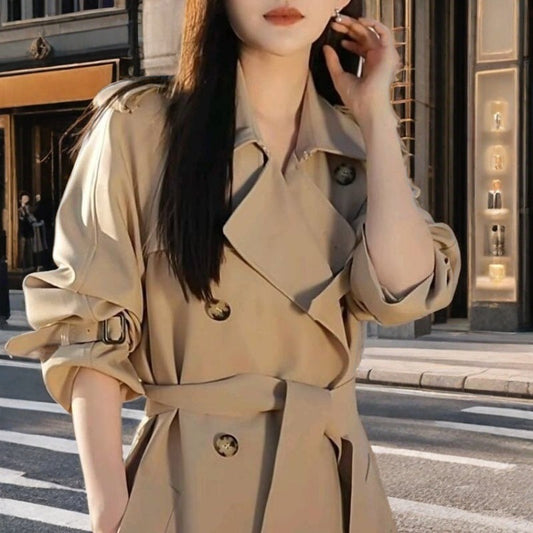 Chaqueta cortavientos pequeña de longitud media estilo coreano para mujer abrigo holgado de moda británica de alta gama