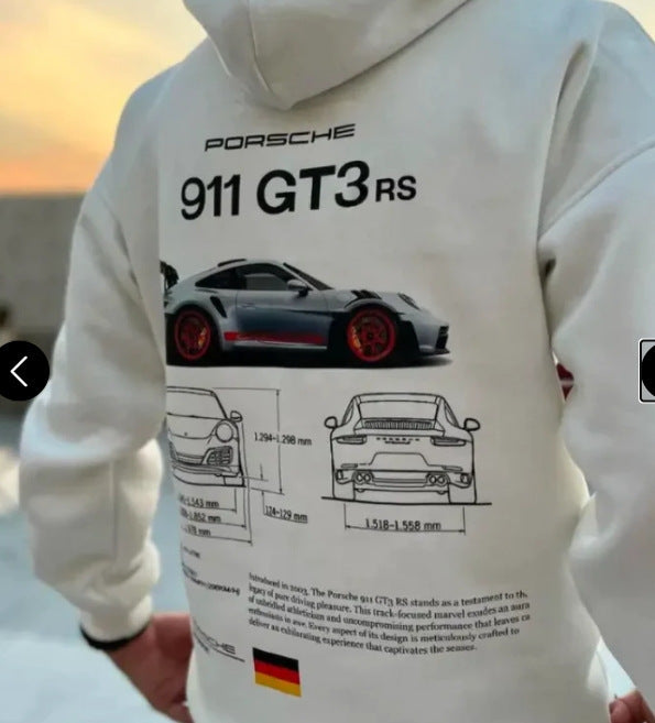 Sudadera con capucha de carros deportivos para hombre, moderna y holgada, informal y versátil.