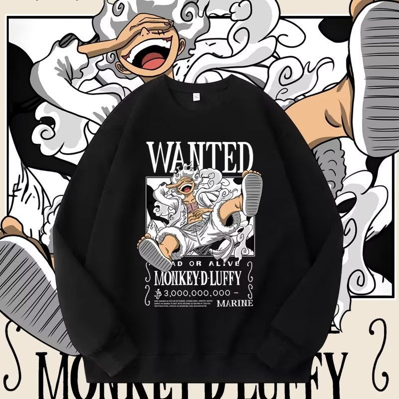 Sudadera de One Piece Luffy, cuello redondo, manga larga, abrigo juvenil