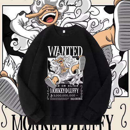 Sudadera de One Piece Luffy, cuello redondo, manga larga, abrigo juvenil