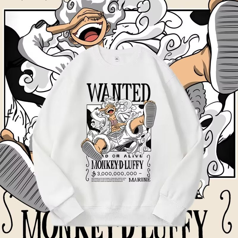 Sudadera de One Piece Luffy, cuello redondo, manga larga, abrigo juvenil