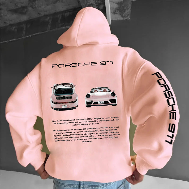 Sudadera con capucha de carros deportivos para hombre, moderna y holgada, informal y versátil.