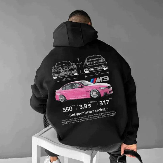 Sudadera con capucha de carros deportivos para hombre, moderna y holgada, informal y versátil.