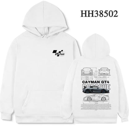 Sudadera con capucha de carros deportivos para hombre, moderna y holgada, informal y versátil.