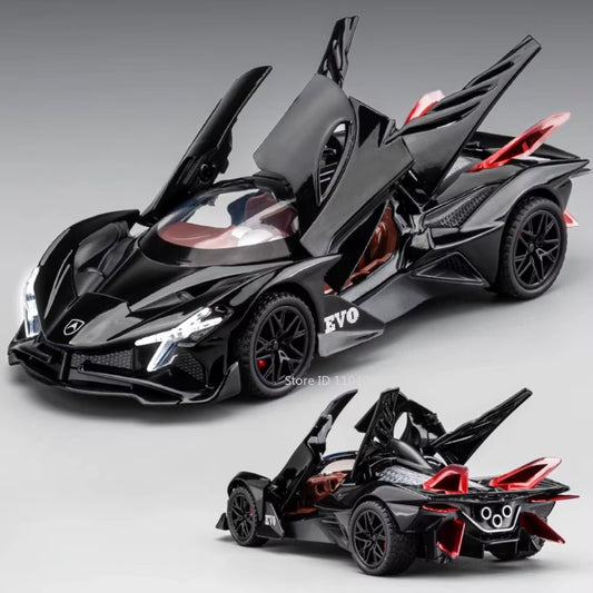 Coche de juguete Apollo EVO a escala 1:32, modelos de aleación, coches deportivos fundidos a presión, luz de sonido extraíble, 2 puertas, vehículos de carreras abiertos, regalo para chico