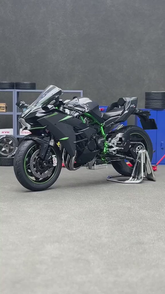 Kawasaki Ninja H2R Modelo dinámico a escala 1:9 - Motocicleta de aleación con efecto de humo en caja de regalo, automóviles de edición de coleccionista